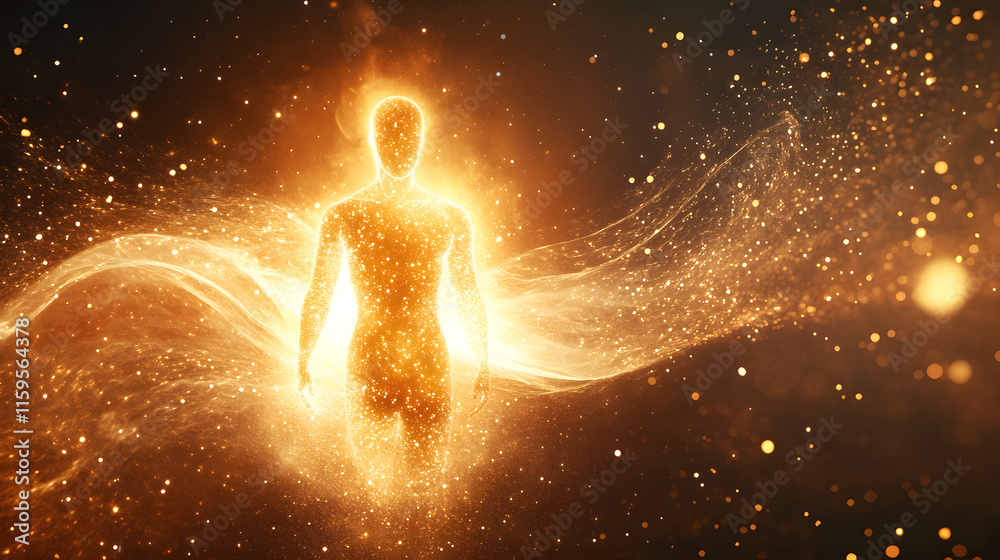 Naklejka premium Glowing Human Silhouette with Protective Shield of Light