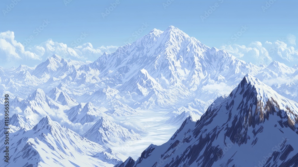 Obraz premium Majestic Snow-Capped Mountain Range Under Clear Blue Sky