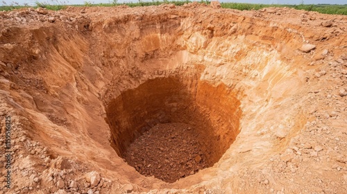 Chaotische Diamanten-Fördergrube in trockener Landschaft für die Planung geologischer Erkundungen photo