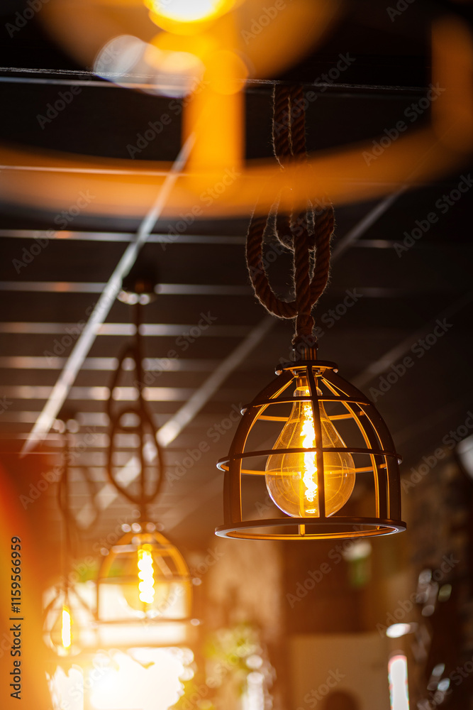 Blinds in a restaurant catching the sunlight with burst light Blinds in a restaurant catching the sunlight with burst light