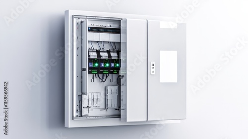 Consumer unit with automatic fuses and a switchboard featuring circuit breakers Electrical panel in home power system distribution board