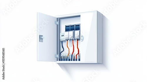Electrical power switch panel with a door that opens and closes including a fuse box Flatstyle vector illustration on a white background