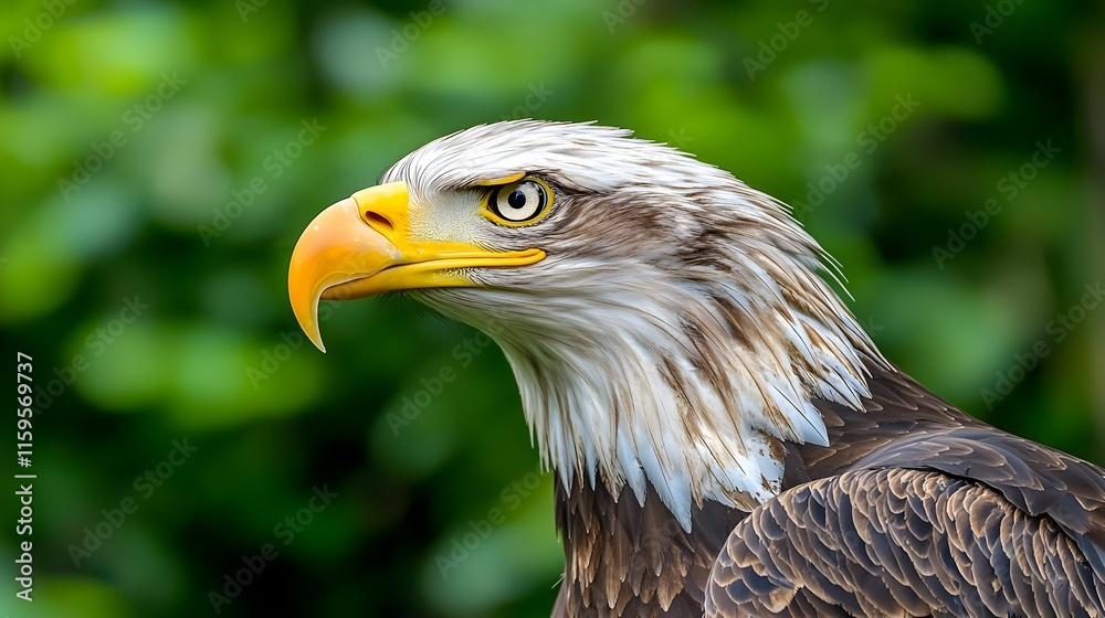 Obraz premium Majestic Bald Eagle Over American Flag, a powerful symbol of freedom and patriotism, embodying national pride and resilience.