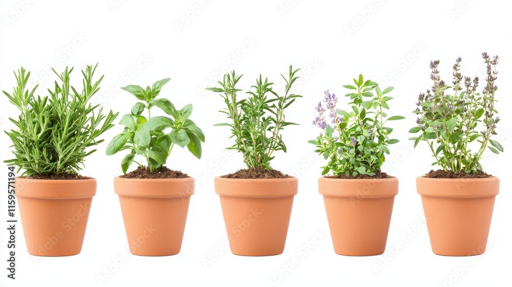 Pflanzen Sie Kräuter in kleinen Töpfen für eine lebendige Gartendekoration Pflanzen Sie Kräuter in kleinen Töpfen für eine lebendige Gartendekoration