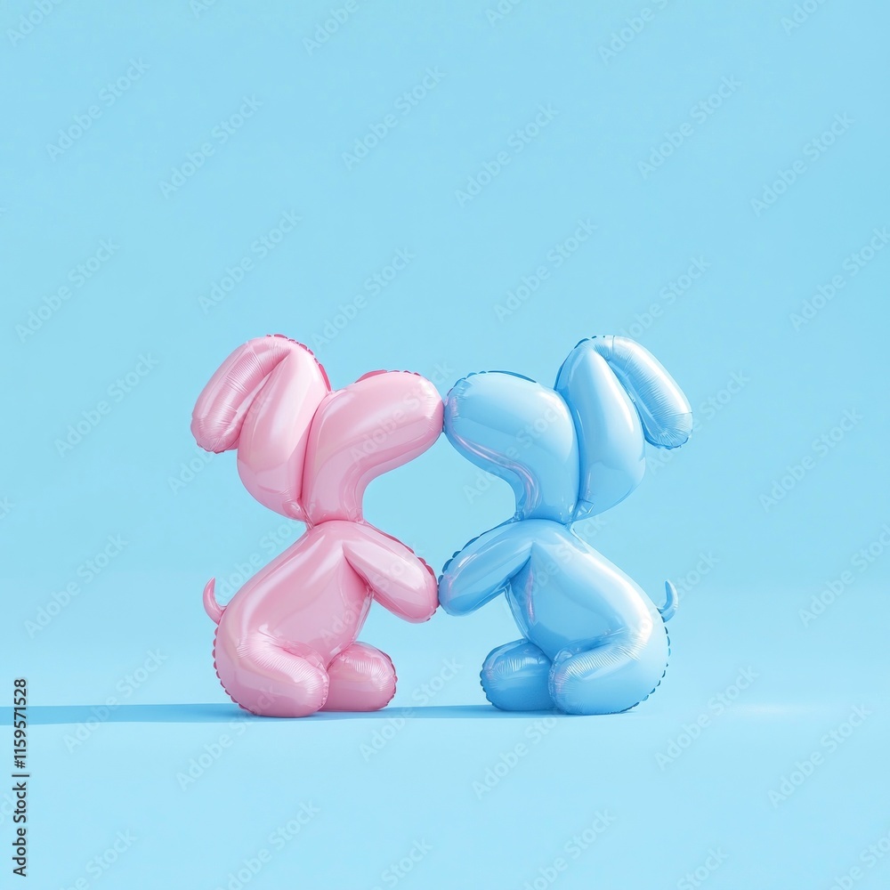 Pink and blue balloon dogs kissing. Pink and blue balloon dogs kissing.
