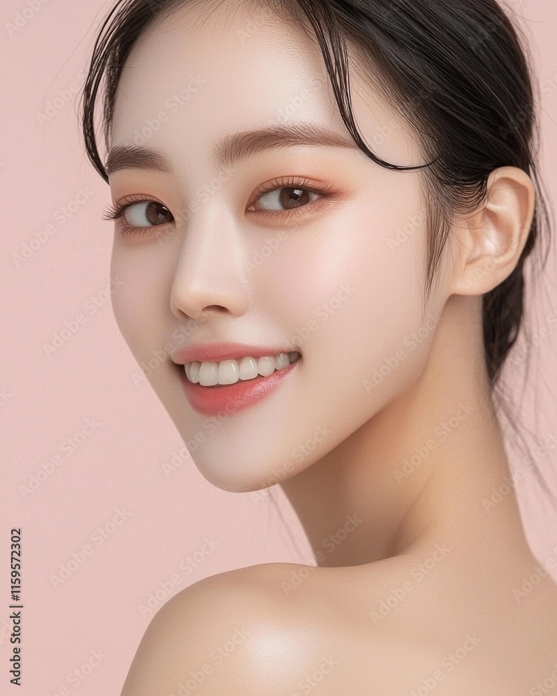 Radiant skin care routine for korean beauty studio closeup portrait soft lighting serene atmosphere Radiant skin care routine for korean beauty studio closeup portrait soft lighting serene atmosphere