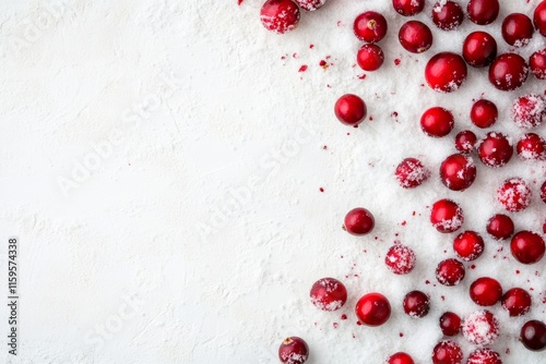 christmas cranberry and snow on minimal white background with copy space