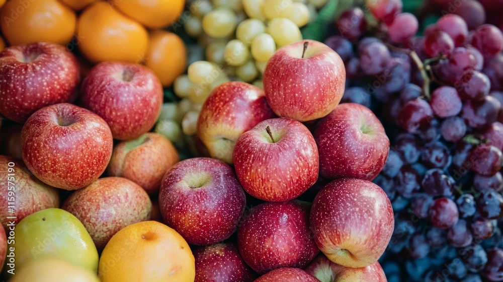 Pile of fresh apples and berries in a market Pile of fresh apples and berries in a market