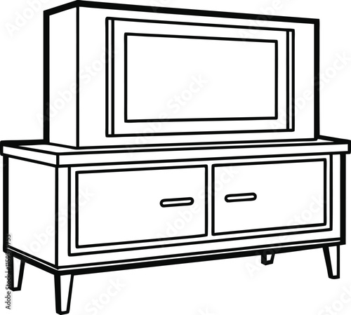 TV Stand Editable Outline Vector Graphic