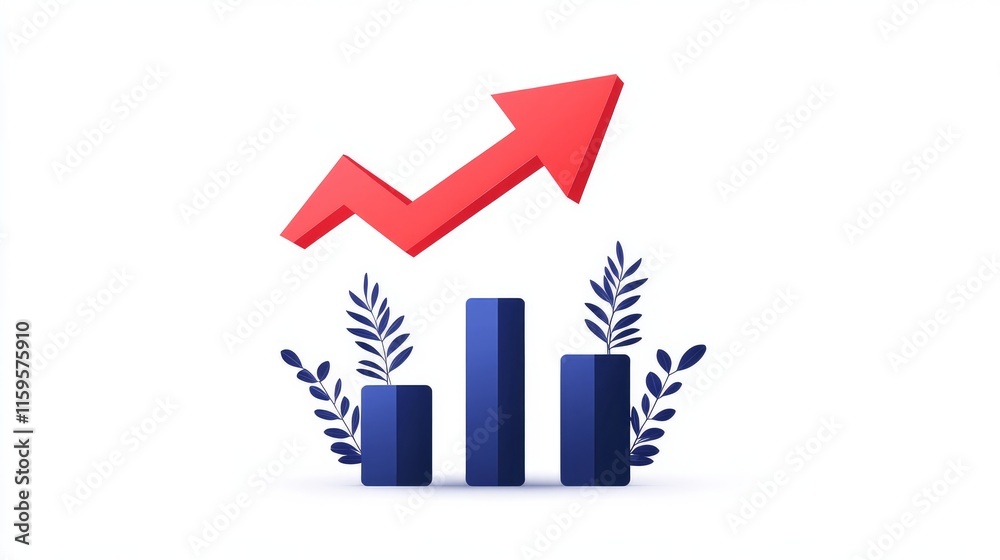 Growing red business arrow on white background Profit arrow icon representing sales growth economic trends and rising charts Vector illustration