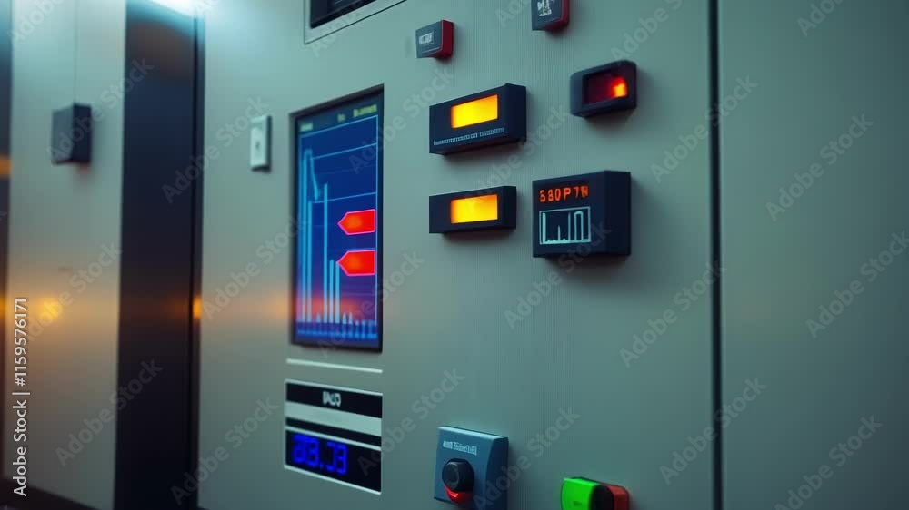Closeup of a digital energy monitoring system displaying realtime consumption data on a screen with colorcoded graphs and figures indicating energy savings in manufacturing processes. Closeup of a digital energy monitoring system displaying realtime consumption data on a screen with colorcoded graphs and figures indicating energy savings in manufacturing processes.