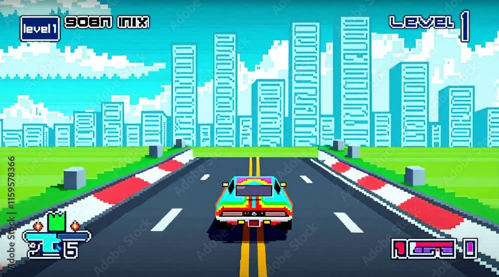 Retro Video Game Car Animation Loop