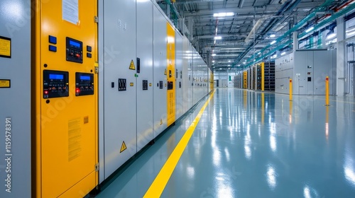 Industrial electrical switchgear room or electrical distribution substation in a factory