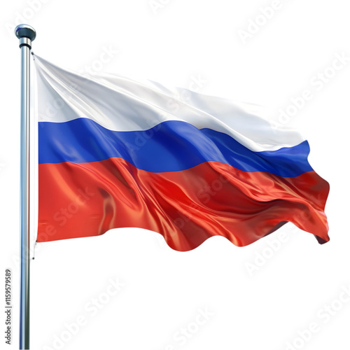 Russian flag waving over isolated on white background