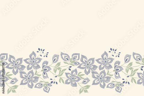 Vintage floral pattern embroidery texture design ethnic bohemian style for fabric wallpaper background border handmade vector illustration block print.