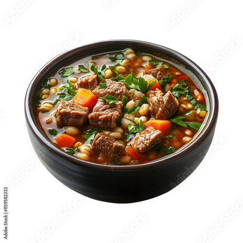 Spicy Scotch Broth Barley and Lamb Soup isolated on transparent background