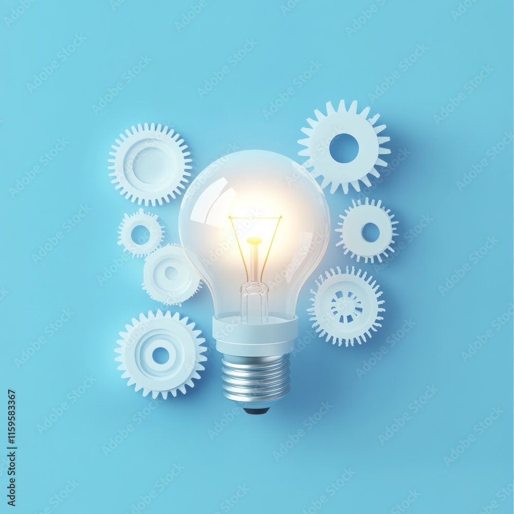 Illuminated lightbulb with gears; innovation concept. Illuminated lightbulb with gears; innovation concept.