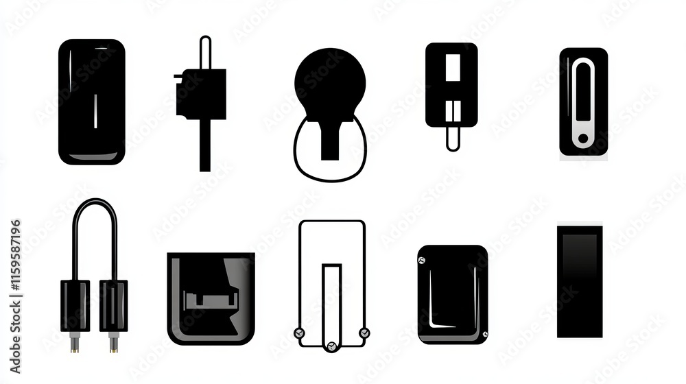 Simple vector icon set of breaker switches including circuit switches and cable choppers Simple vector icon set of breaker switches including circuit switches and cable choppers