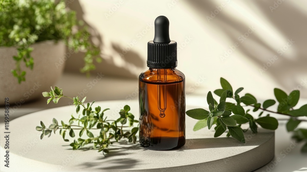 Natural skincare routine featuring herbal ingredients and a smiling woman in a minimalist setting Natural skincare routine featuring herbal ingredients and a smiling woman in a minimalist setting