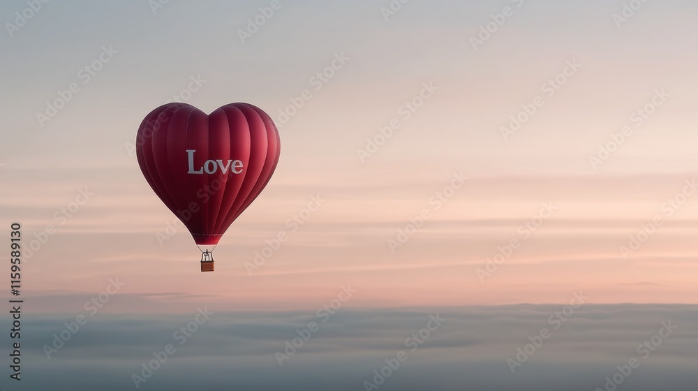 Fototapeta premium A red hot air balloon with the word love written on it