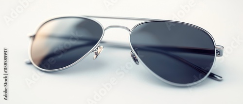 Silver aviator sunglasses with dark lenses on white background. photo