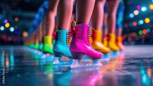 Wallpaper Mural Colorful ice skates lined up on an indoor rink reflect excitement and anticipation, showcasing the lively essence and the joy of skating among friends and family. Torontodigital.ca