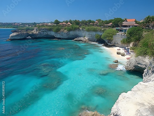Tranquil Turquoise Waters Embrace Serene Beach And Clifftop Houses