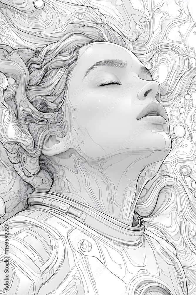 Futuristic female astronaut in dreamy illustration Futuristic female astronaut in dreamy illustration