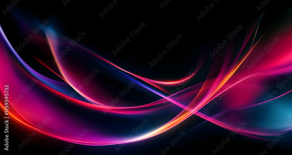 Fototapeta premium Dark abstract background with neon lines and shapes.