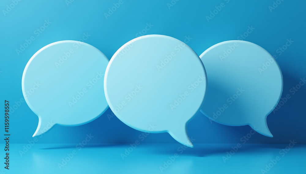 Three Light Blue Speech Bubbles on a Blue Background Three Light Blue Speech Bubbles on a Blue Background