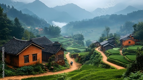 Timeless Rural Village in Yunnan s Terraced Rice Fields and Mountainous Landscape photo