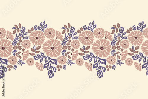 Vintage floral pattern embroidery texture design ethnic bohemian style for fabric wallpaper background border handmade vector illustration block print.