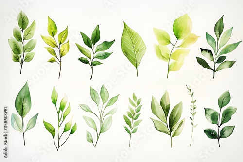 Wallpaper Mural Green Leaf Collection: Artistic Watercolor and Detailed Digital Illustrations Featuring Clovers, Tropical Leaves, Falling Foliage, and Textured Dry Leaves - Perfect for Nature-Themed Designs and Decor Torontodigital.ca