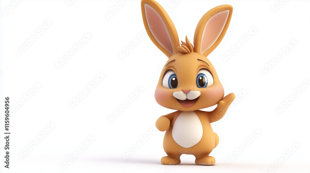 Cheerful cartoon bunny waving with a friendly smile, standing on a white background Cheerful cartoon bunny waving with a friendly smile, standing on a white background