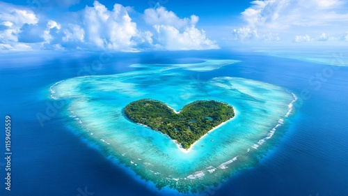 Isla en medio del océano con forma de corazón photo