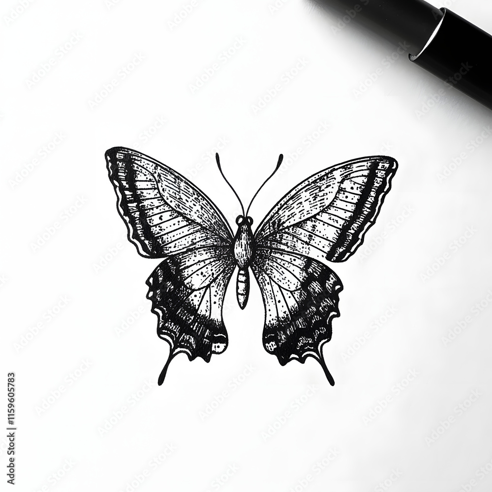 Obraz premium Butterfly black and white illustration clipart tattoo ideas sketch on white background