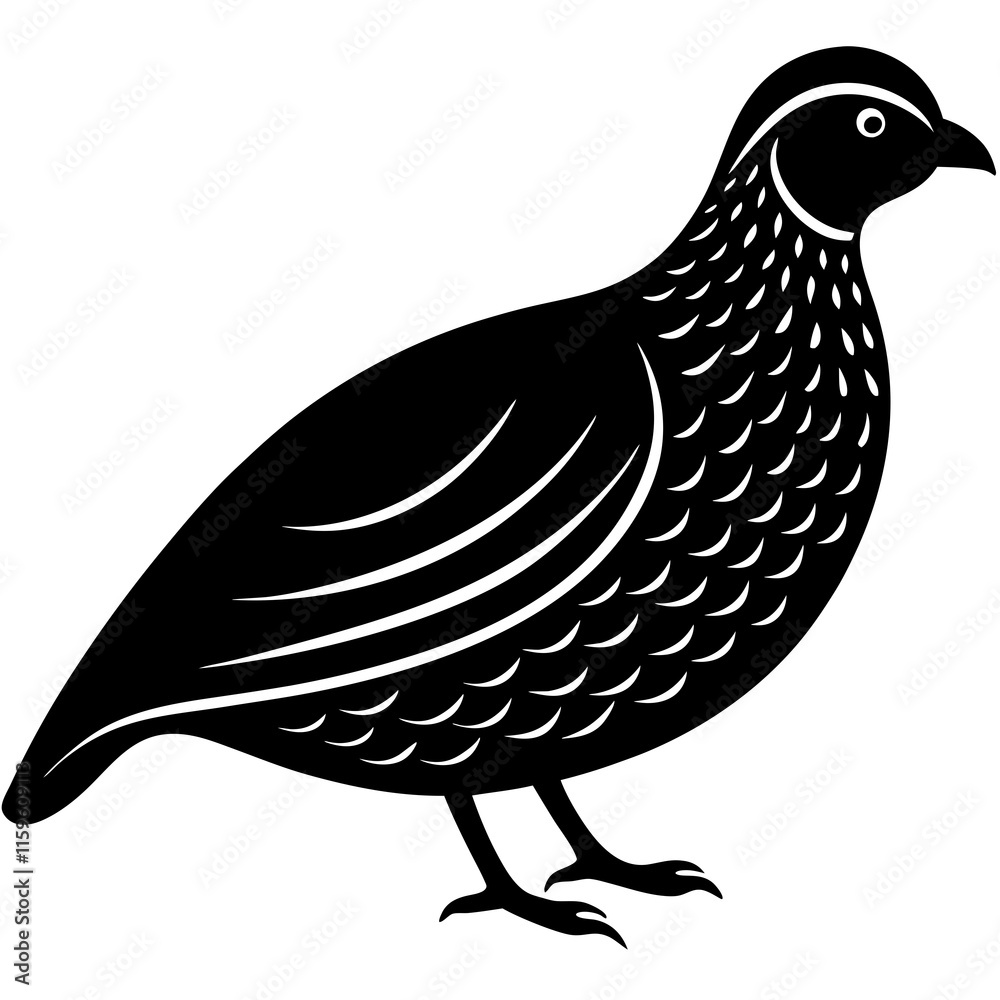 Obraz premium quail bird black silhouette vector, Simple silhouette Design vector icon with white background
