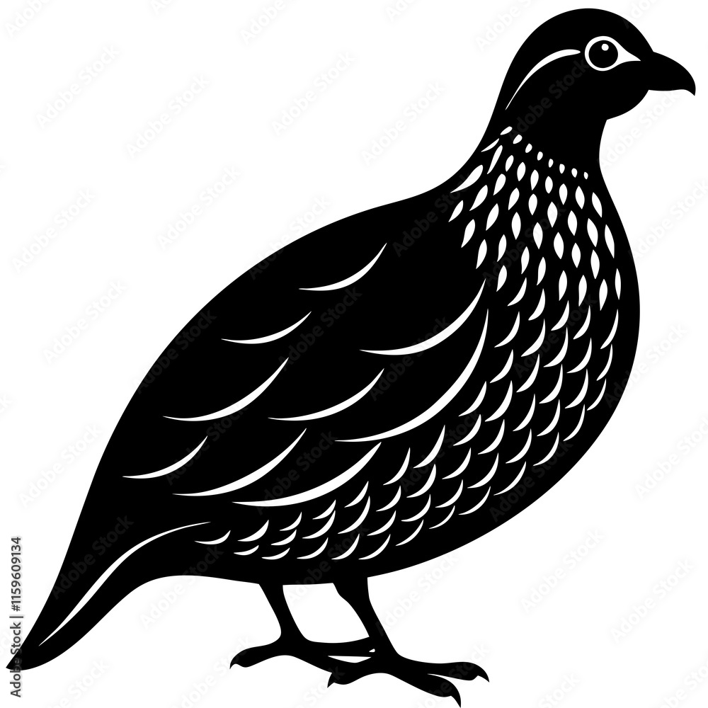 Fototapeta premium quail bird black silhouette vector, Simple silhouette Design vector icon with white background