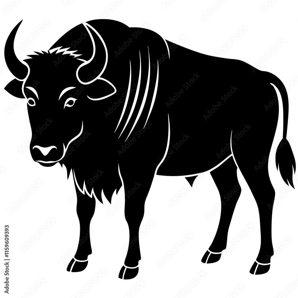 Fototapeta premium buffalo black silhouette vector, Simple silhouette Design vector icon with white background