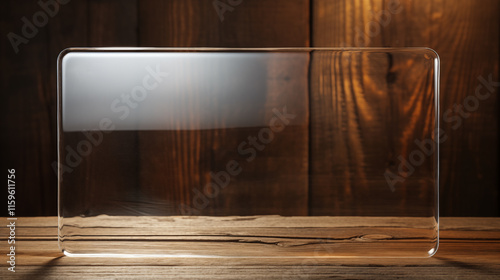 Clear glass panel sits on a wooden table