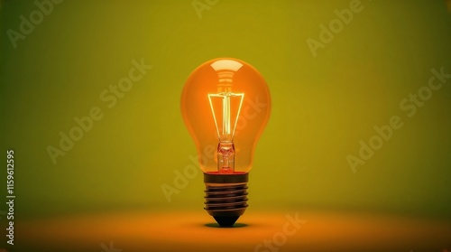 Illuminated Light Bulb Against Green Background