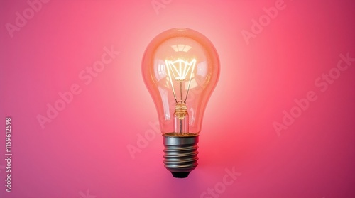 Illuminated Light Bulb Against Pink Background