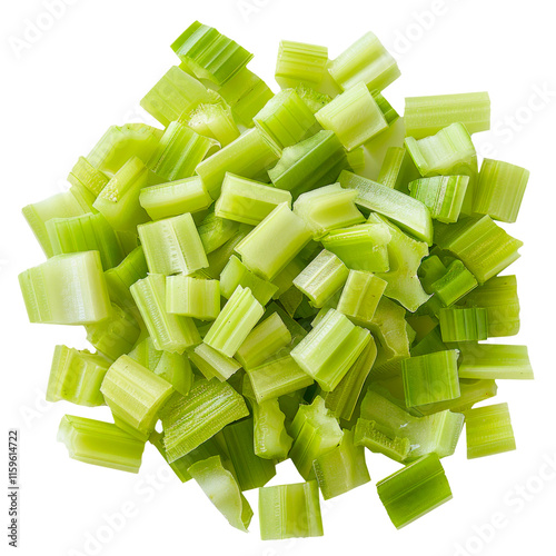 Chopped celery, isolated on transparent background. PNG element.
