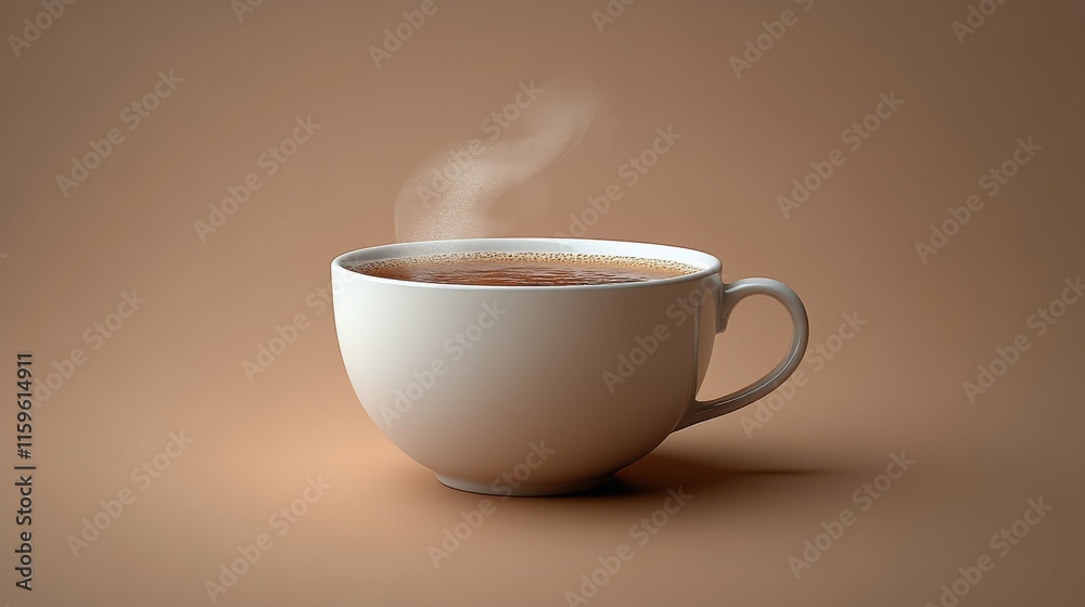Warm cup of coffee with steam against a soft brown background in a cozy setting