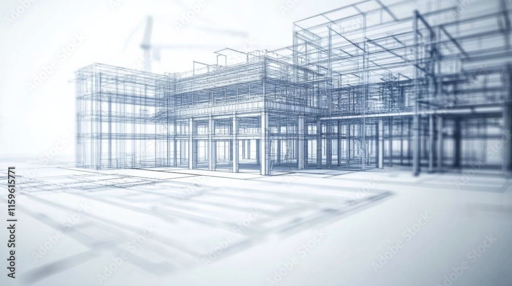 Fototapeta premium Detailed Construction Blueprint on White Background