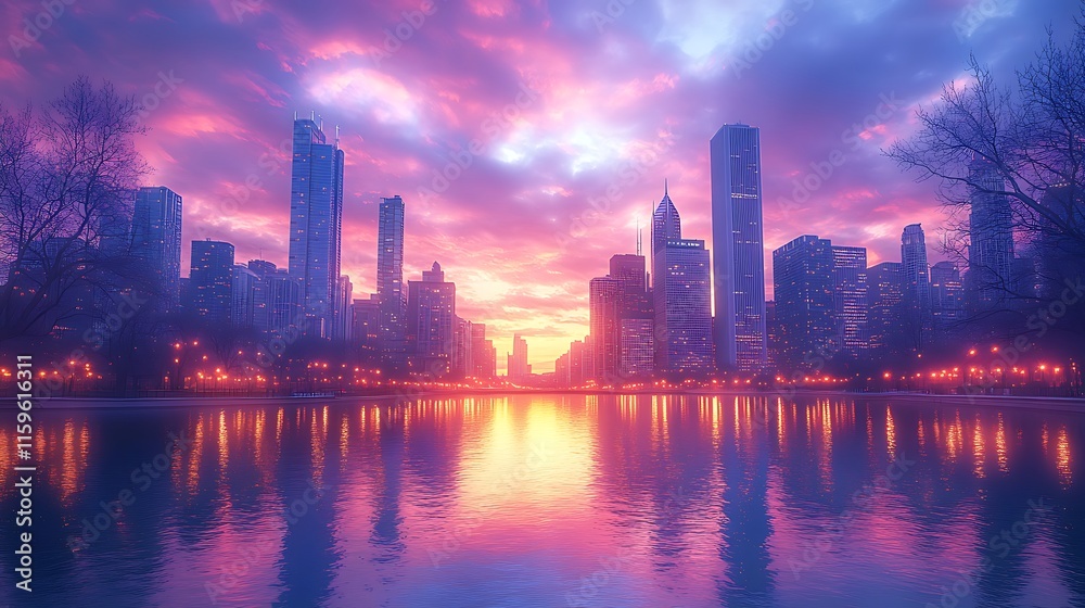 Vibrant urban skyline glows under the golden hues of dramatic clouds background image Vibrant urban skyline glows under the golden hues of dramatic clouds background image