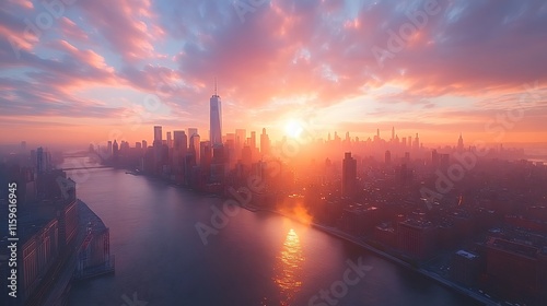 Golden hues of sunset light up the skyline with dramatic clouds background image