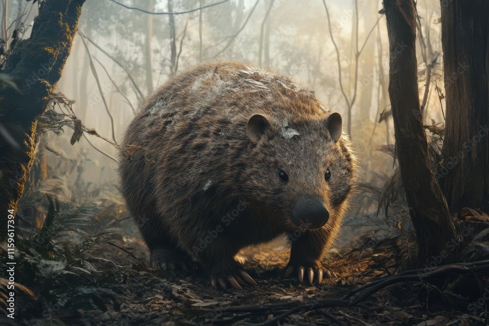Meticulously groomed wombat in serene Australian outback setting Meticulously groomed wombat in serene Australian outback setting