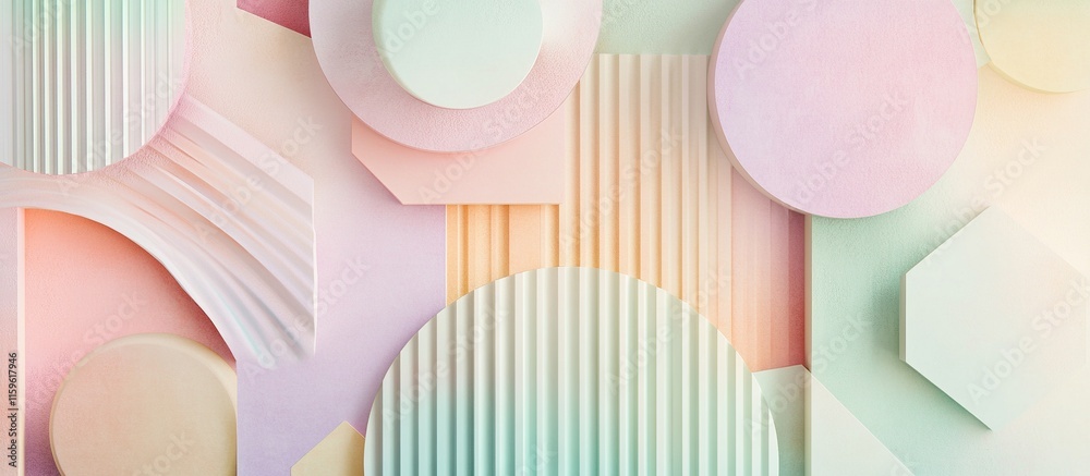Abstract 3D render of geometric shapes with pastel colors. Abstract 3D render of geometric shapes with pastel colors.