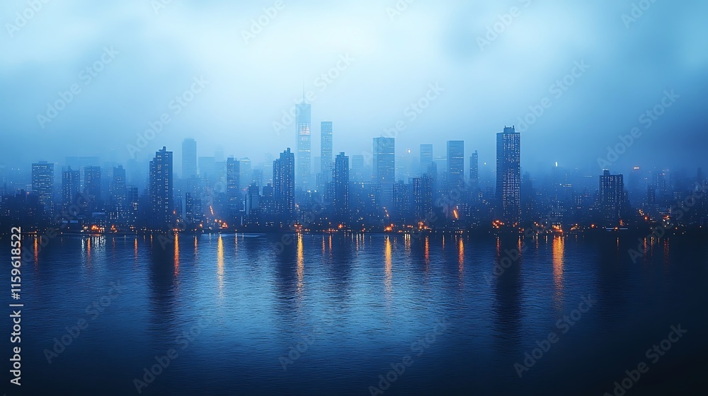 Fototapeta premium Vibrant lighting of modern city creates breathtaking reflections on serene water background image